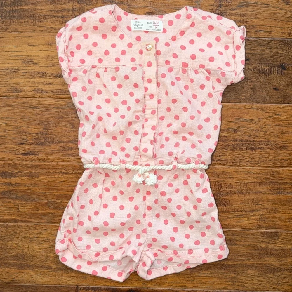 Zara Babygirl Shorts Jumper, 12-18M, Pink Polka dot